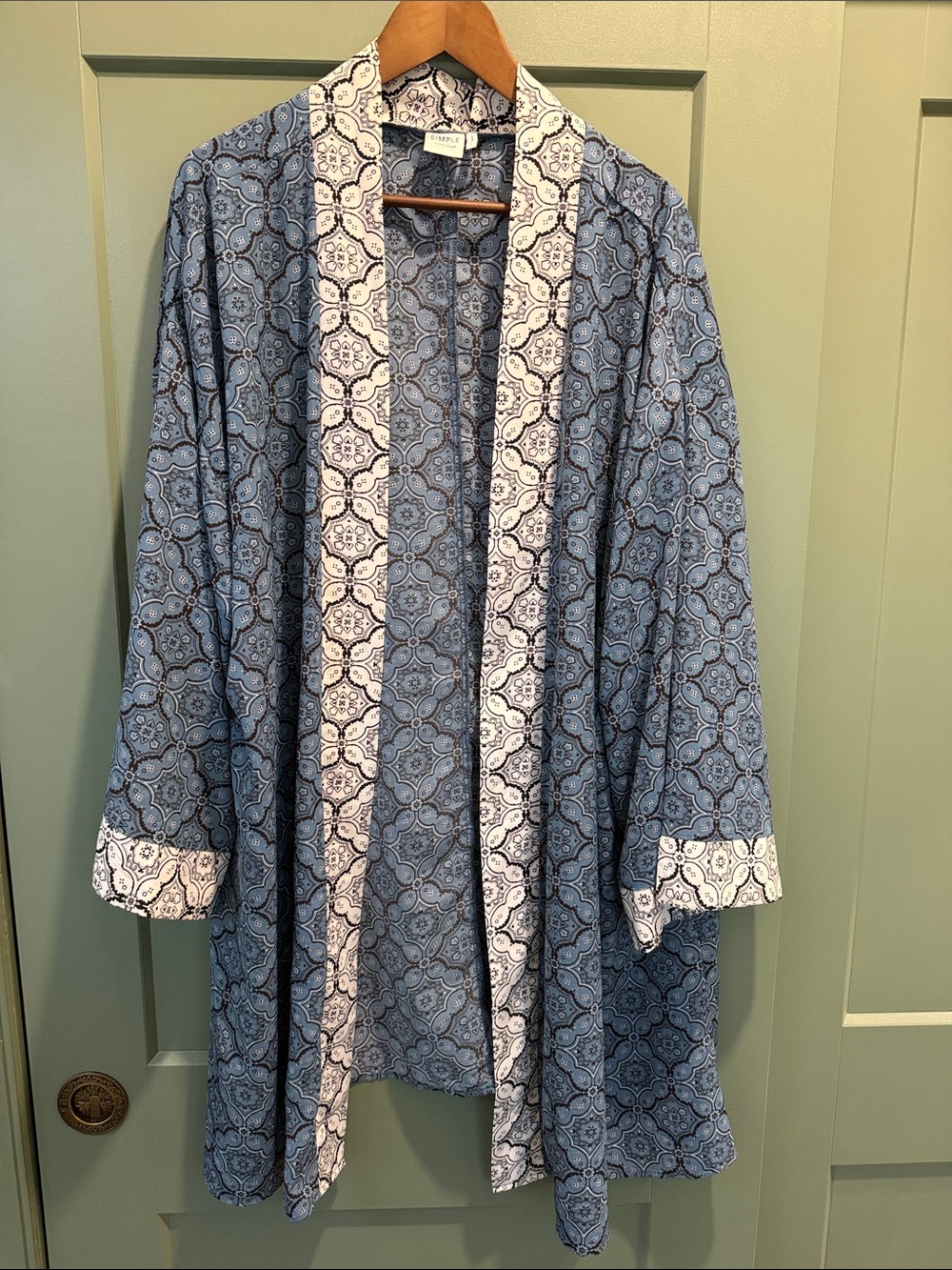 Suzanne Betro Blue and White Patterned Open-Front Kimono Jacket
